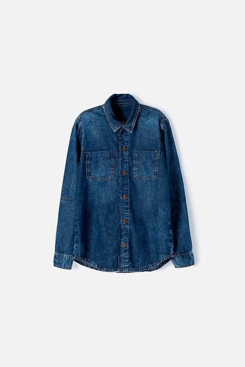 CAMISA MIC EN DENIM TONO MEDIO MANGA LARGA PARA NIÑO