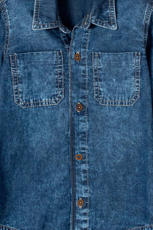 CAMISA LITTLEMIC AZUL TONO MEDIO MANGA LARGA PARA NIÑO 2T A 5T