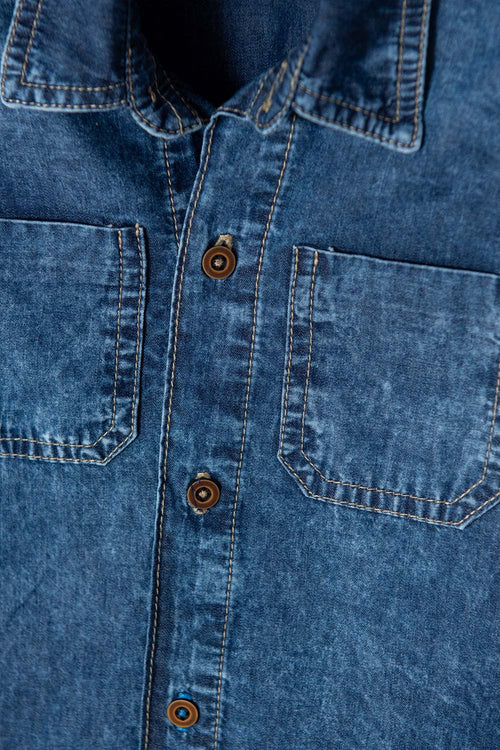 CAMISA LITTLEMIC AZUL TONO MEDIO MANGA LARGA PARA NIÑO 2T A 5T