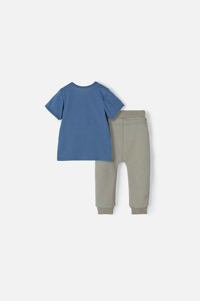 CONJUNTO LITTLEMIC AZUL Y VERDE OLIVA CON PANTALÓN PARA BEBÉ NIÑO