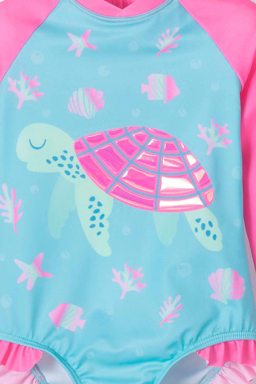 Card slide image -  VESTIDO DE BAÑO LITTLEMIC ROSADO Y AZUL MANGA LARGA PARA NIÑA 2T A 5T