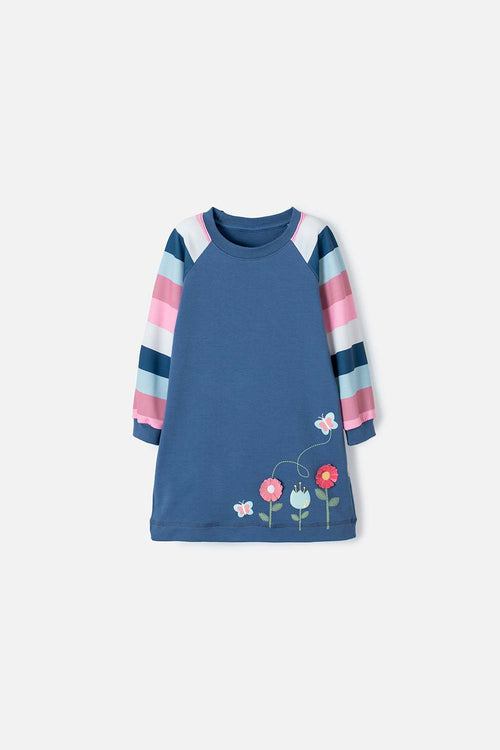 VESTIDO DE LITTLE MIC MANGA LARGA AZUL PARA NIÑA 2T A 5T
