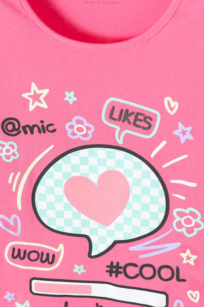 CAMISETA DE MIC MANGA CORTA ROSADA PARA NIÑA