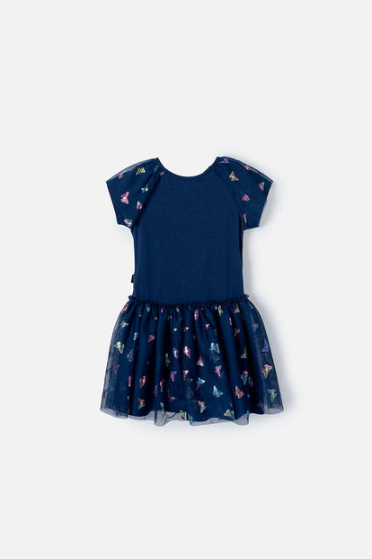 VESTIDO DE LITTLEMIC MANGA CORTA AZUL PARA NIÑA 2T A 5T