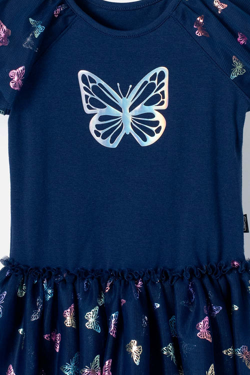 VESTIDO DE LITTLEMIC MANGA CORTA AZUL PARA NIÑA 2T A 5T