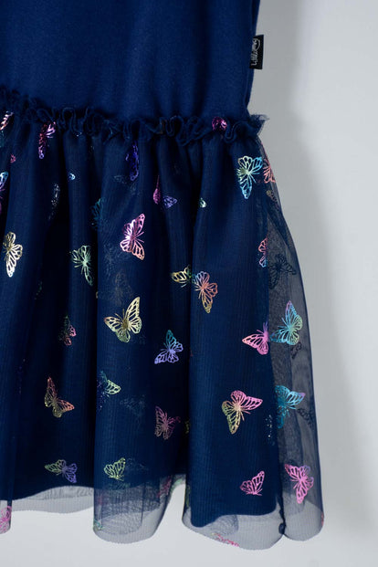 VESTIDO DE LITTLEMIC MANGA CORTA AZUL PARA NIÑA 2T A 5T