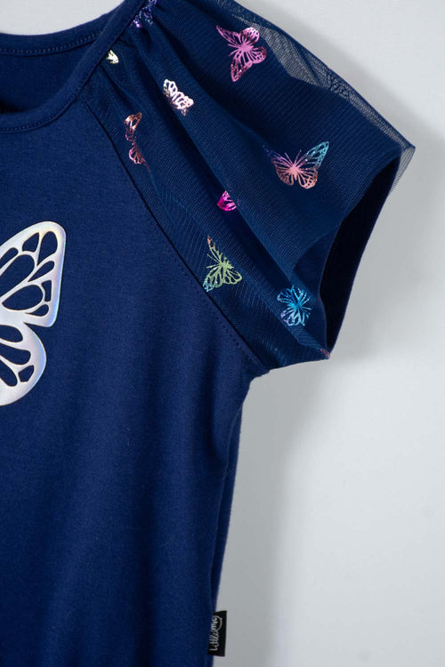 VESTIDO DE LITTLEMIC MANGA CORTA AZUL PARA NIÑA 2T A 5T