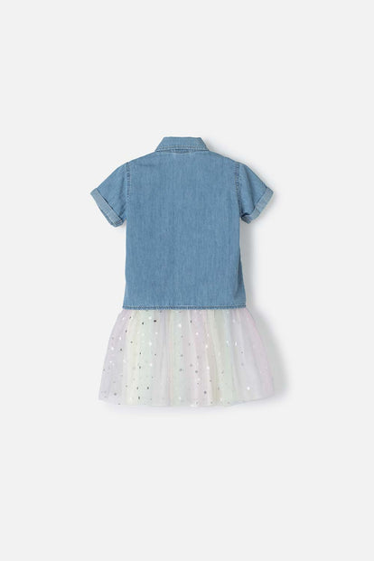 VESTIDO LITTLEMIC MULTICOLOR CON FALDA EN TULL PARA NIÑA 2T A 5T