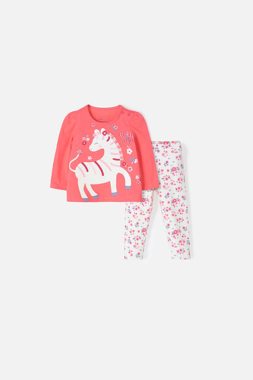 CONJUNTO LITTLEMIC CON PANTALÓN LARGO CORAL PARA BEBÉ NIÑA