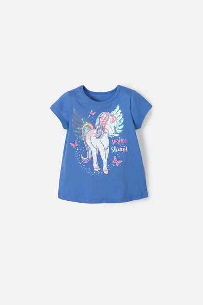  CAMISETA DE LITTLEMIC MANGA CORTA AZUL PARA NIÑA 2T A 5T