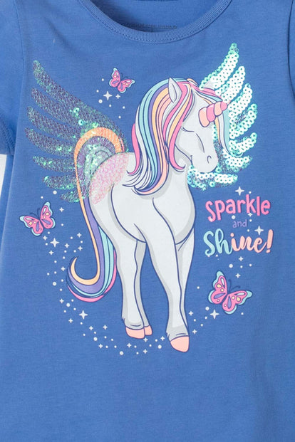  CAMISETA DE LITTLEMIC MANGA CORTA AZUL PARA NIÑA 2T A 5T