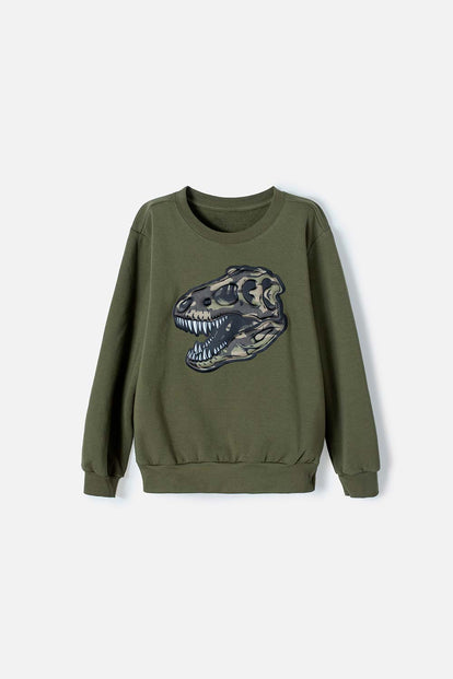 BUZO DE MIC CUELLO REDONDO CERRADO VERDE MILITAR PARA NIÑO