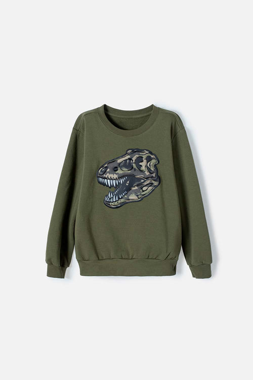 BUZO DE MIC CUELLO REDONDO CERRADO VERDE MILITAR PARA NIÑO
