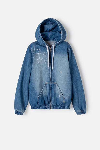 CHAQUETA DE MIC CON CAPUCHA AZUL MEDIO PARA NIÑA