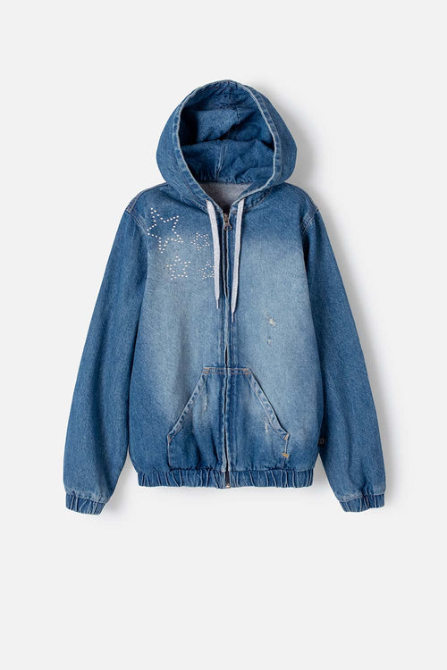 CHAQUETA DE MIC CON CAPUCHA AZUL MEDIO PARA NIÑA