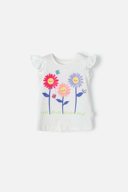 CAMISETA LITTLEMIC MARFIL ESTAMPADA EN FRENTE PARA NIÑA 2T A 5T
