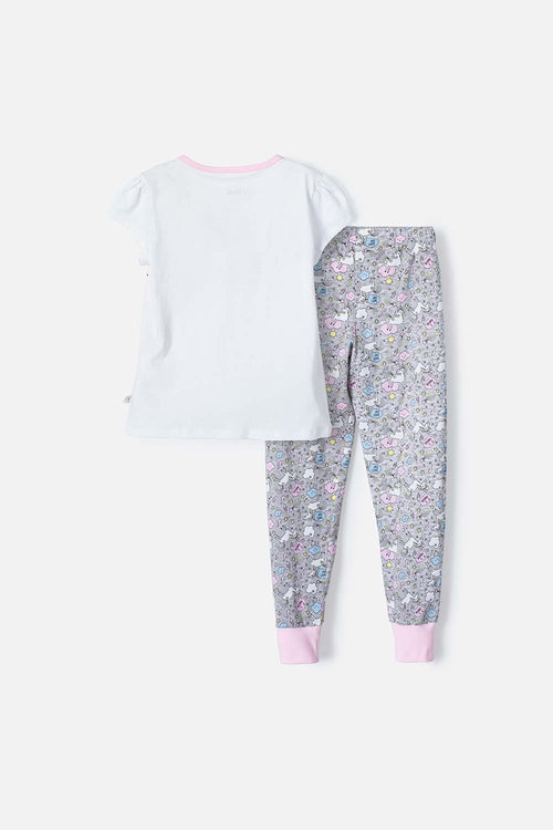 PIJAMA DE MIC CON PANTALÓN LARGO BLANCO Y GRIS PARA NIÑA