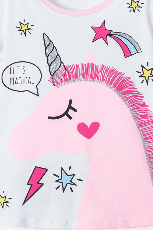 PIJAMA DE MIC CON PANTALÓN LARGO BLANCO Y GRIS PARA NIÑA