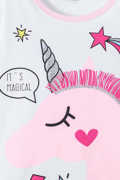 PIJAMA DE MIC CON PANTALÓN LARGO BLANCO Y GRIS PARA NIÑA