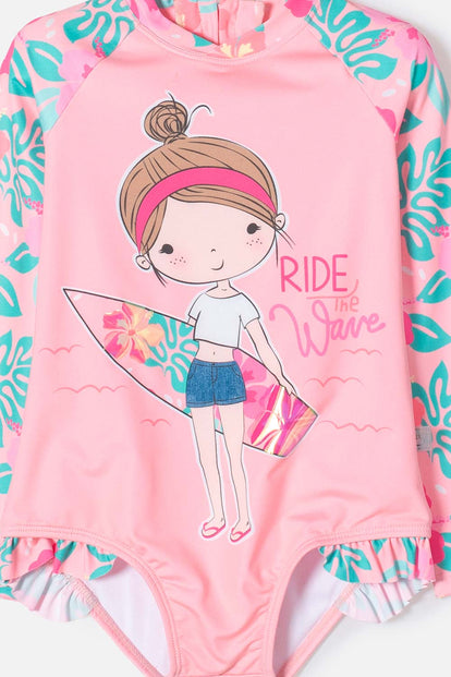 VESTIDO DE BAÑO LITTLEMIC MANGA LARGA MULTICOLOR PARA NIÑA 2T A 5T