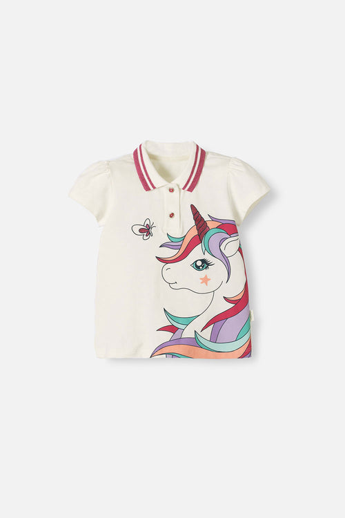 CAMISETA TIPO POLO LITTLEMIC MARFIL PARA NIÑA 2T A 5T