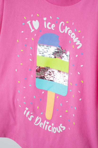 CAMISETA MIC ROSADA CON BORDADO EN LENTEJUELAS PARA NIÑA