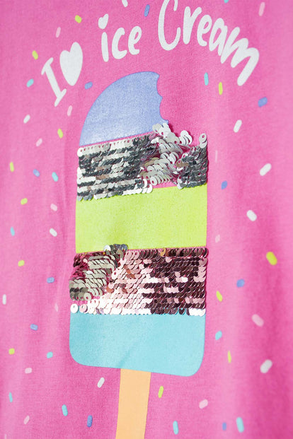 CAMISETA MIC ROSADA CON BORDADO EN LENTEJUELAS PARA NIÑA