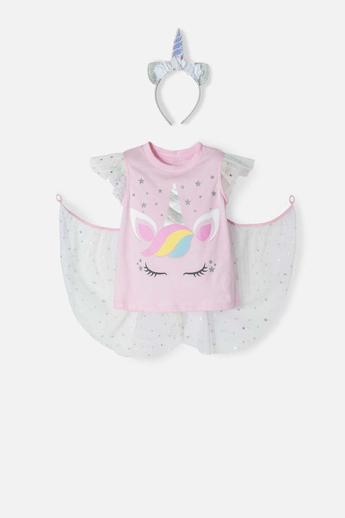 CAMISETA DE LITTLEMIC CON DIADEMA MULTICOLOR PARA NIÑA 2T A 5T