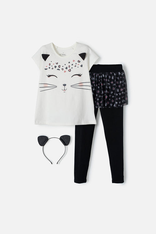 CONJUNTO MIC MARFIL Y NEGRO DE PANTALÓN LARGO PARA NIÑA