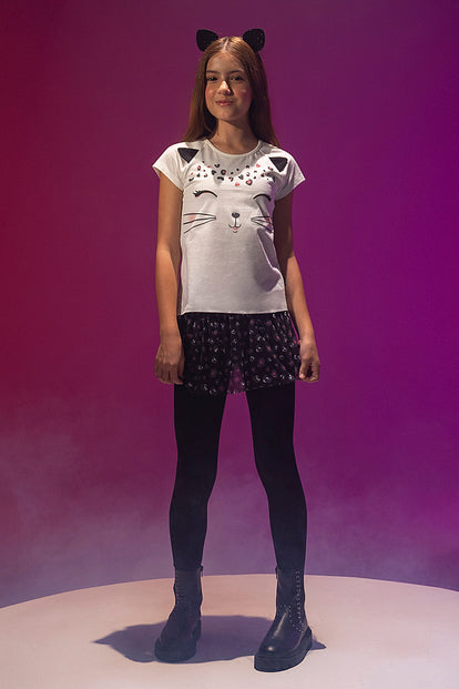 CONJUNTO MIC MARFIL Y NEGRO DE PANTALÓN LARGO PARA NIÑA