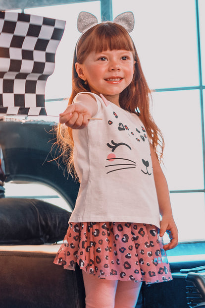 CONJUNTO DE LITTLEMIC CON DIADEMA MARFIL Y PALO DE ROSA PARA NIÑA 2T A 5T