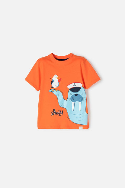 CAMISETA LITTLEMIC NARANJA MANGA CORTA PARA NIÑO 2T A 5T
