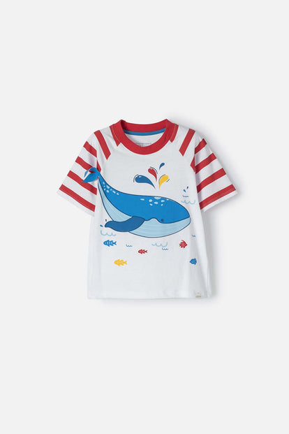 CAMISETA LITTLEMIC BLANCO Y ROJO MANGA CORTA PARA NIÑO 2T A 5T