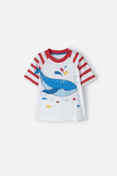 Card slide image -  CAMISETA LITTLEMIC BLANCO Y ROJO MANGA CORTA PARA NIÑO 2T A 5T