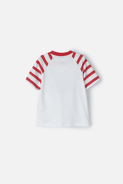 CAMISETA LITTLEMIC BLANCO Y ROJO MANGA CORTA PARA NIÑO 2T A 5T