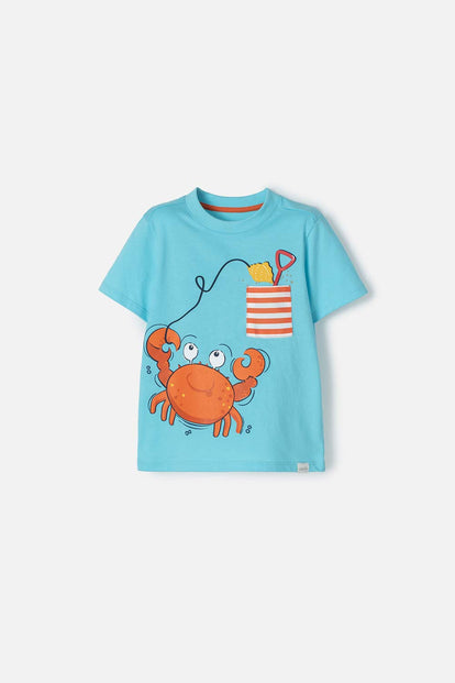 CAMISETA LITTLEMIC TURQUESA ESTAMPADA EN FRENTE PARA NIÑO 2T A 5T