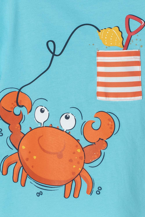 CAMISETA LITTLEMIC TURQUESA ESTAMPADA EN FRENTE PARA NIÑO 2T A 5T