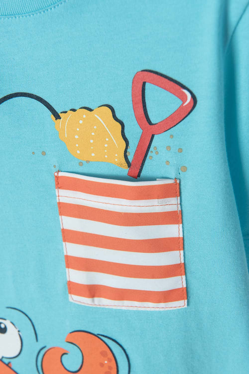 CAMISETA LITTLEMIC TURQUESA ESTAMPADA EN FRENTE PARA NIÑO 2T A 5T