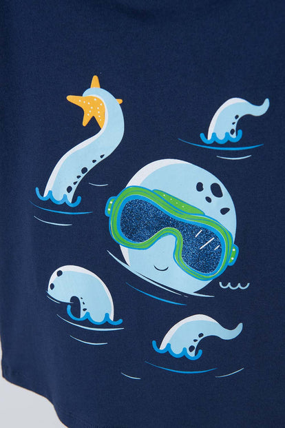 CAMISETA LITTLEMIC AZUL CUELLO REDONDO PARA NIÑO 2T A 5T