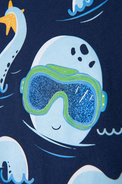 CAMISETA LITTLEMIC AZUL CUELLO REDONDO PARA NIÑO 2T A 5T