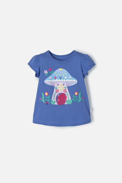 CAMISETA LITTLEMIC AZUL ESTAMPADA EN FRENTE PARA NIÑA 2T A 5T