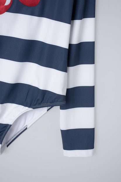 VESTIDO DE BAÑO MIC AZUL, ROJO Y BLANCO MANGA LARGA PARA NIÑA