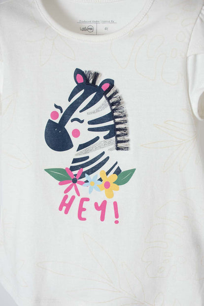 CAMISETA DE LITTLEMIC MANGA CORTA MARFIL PARA NIÑA 2T A 5T