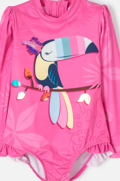 VESTIDO DE BAÑO LITTLEMIC ENTERO ROSADO PARA NIÑA 2T A 5T