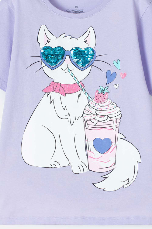 CAMISETA DE MIC MANGA CORTA LILA PARA NIÑA
