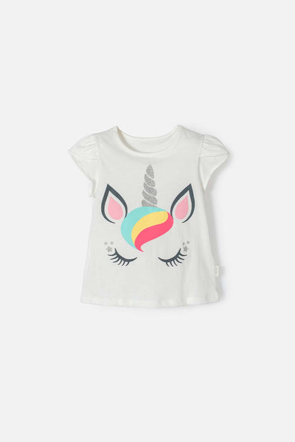  CAMISETA DE LITTLEMIC MANGA CORTA MARFIL PARA NIÑA 2T A 5T
