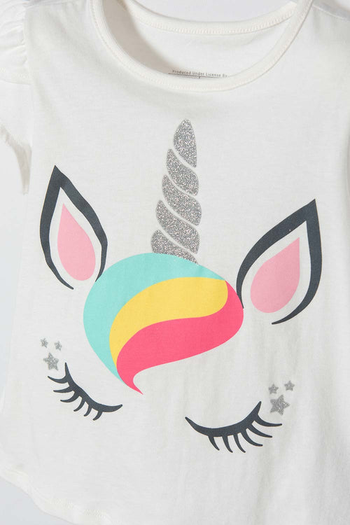 CAMISETA DE LITTLEMIC MANGA CORTA MARFIL PARA NIÑA 2T A 5T