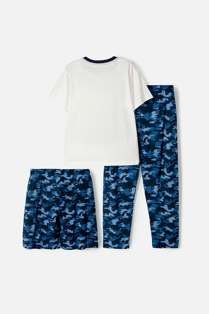 PIJAMA DE MIC CON PANTALÓN LARGO AZUL Y MARFIL PARA NIÑO