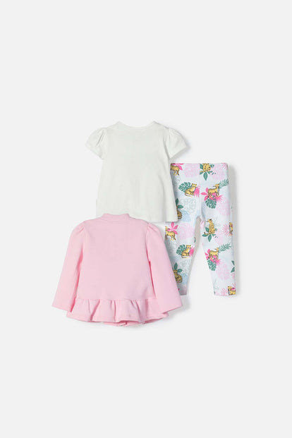 CONJUNTO DE LITTLEMIC X3 PIEZAS MARFIL Y ROSADO PARA BEBÉ NIÑA
