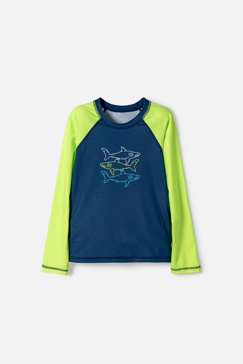 CAMISETA DE BAÑO DE MIC AZUL Y VERDE PARA NIÑO